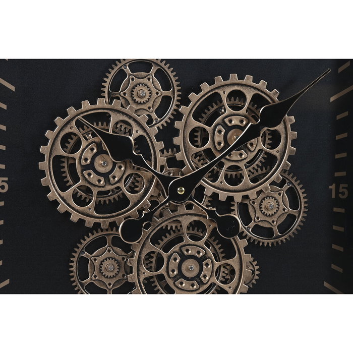 DKD Home Decor Reloj de Pared de Metal y Cristal Negro y Dorado 80x80 cm