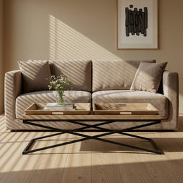 Mesa Centro Natural-Negro Madera-Metal 113 X 50 X 36,50 cm