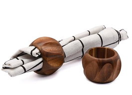 DKD Home Decor Set de 4 Servilleteros de Acacia Natural 5,8x4x5,8 cm