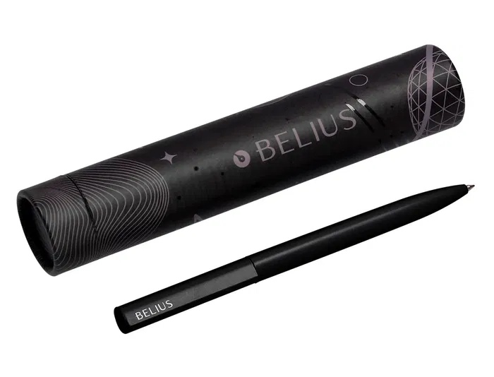 Belius Rocket B Bolígrafo de Aluminio Negro Tinta Azul Caja Cilíndrica Minimalista 0,8 mm