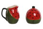DKD Home Decor Set de 2 Azucareros de Gres Sandía Rojo/Verde