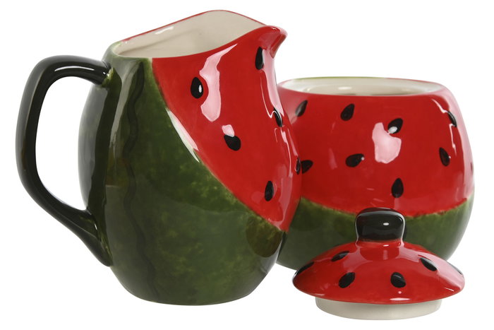 DKD Home Decor Set de 2 Azucareros de Gres Sandía Rojo/Verde