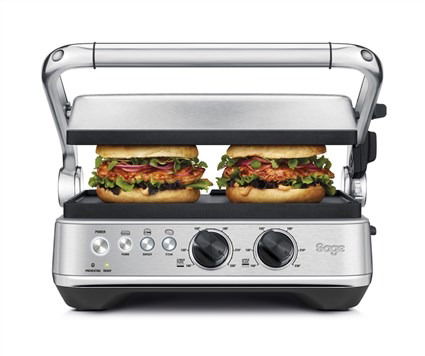 Sage Grill Eléctrico SGR700BSS4EEU1 BBQ & Press, Placas de Cerámica Reversibles, Control de Temperatura Electrónico, Bandeja Recogegrasa