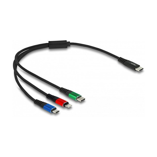 DeLOCK Cable de carga 3 en 1 USB Type-C a Lightning, Micro USB y USB Type-C 30 cm