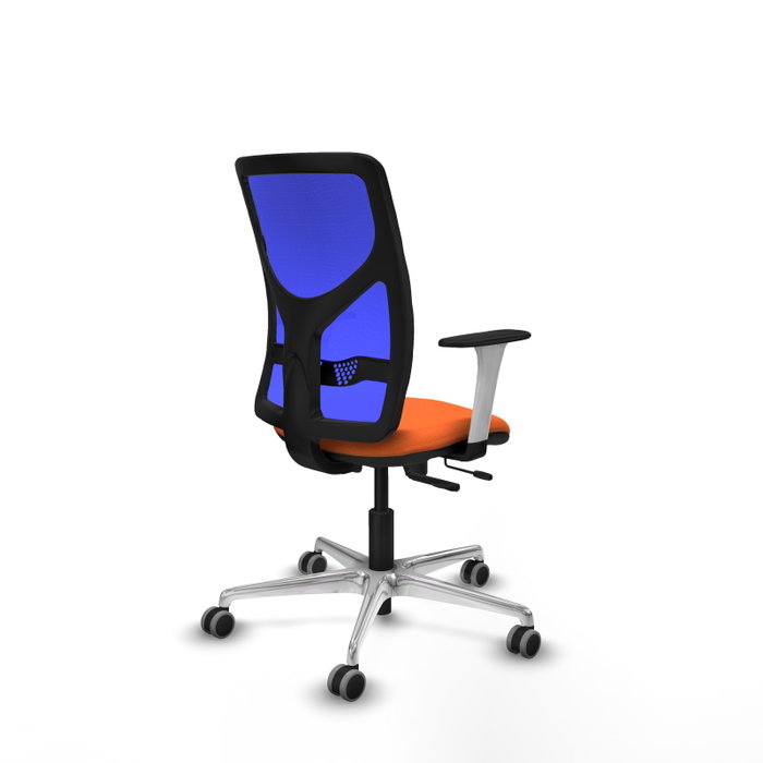 PIQUERAS Y CRESPO Silla de oficina Motilla con mecanismo Sincro/Traslack, Tela Naranja y Malla Azul PIQUERAS Y CRESPO Silla de oficina Motilla con mecanismo Sincro/Traslack, Tela Naranja y Malla Azul