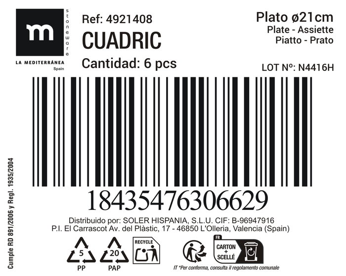 Inde Plato Cuadric Ø21 cm Md (12 Unidades)