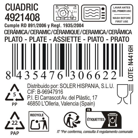 Inde Plato Cuadric Ø21 cm Md (12 Unidades)