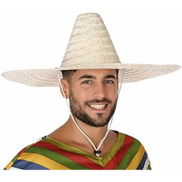 Sombrero de paja blanco de 44 cm para adultos temática mexicana