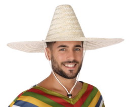 Sombrero de paja blanco de 44 cm para adultos temática mexicana