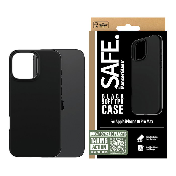 PanzerGlass Funda TPU Negra para iPhone 16 Pro Max