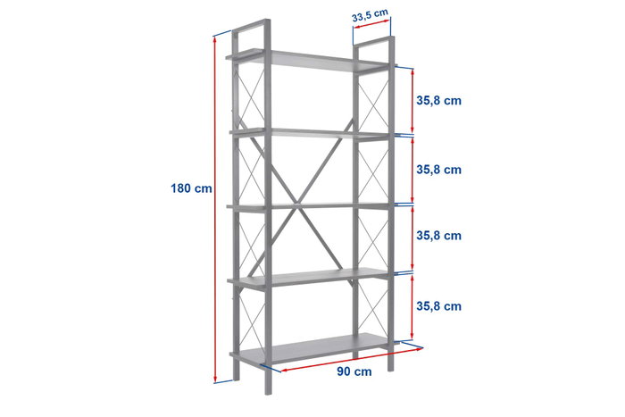 Nordure Estantería Travertino Negro Ancho 90 cm Alto 180 cm Profundo 33.5 cm Melamina Metal