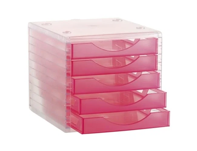 ARCHIVOTEC Módulo de 5 Cajones Traslúcidos Cristal/Fucsia