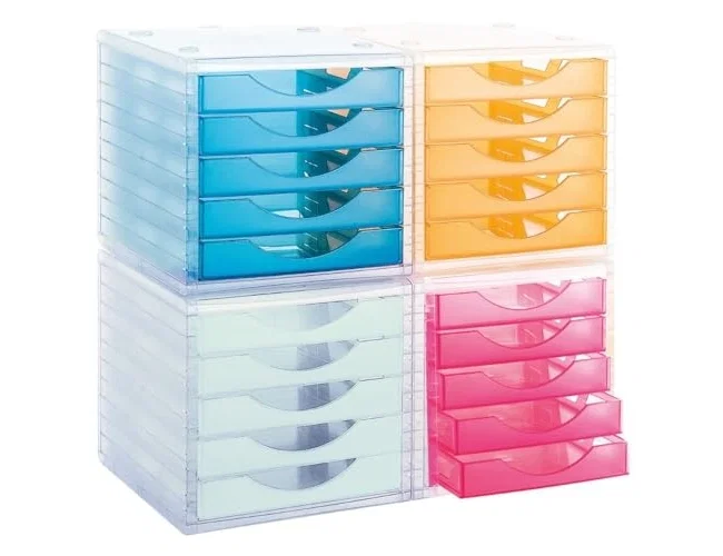 ARCHIVOTEC Módulo de 5 Cajones Traslúcidos Cristal/Fucsia