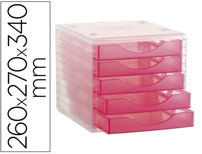 ARCHIVOTEC Módulo de 5 cajones traslúcido Cristal/Fucsia ARCHIVOTEC Módulo de 5 cajones traslúcido Cristal/Fucsia