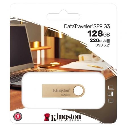 Kingston DTSE9G3/128GB DataTraveler SE9 G3 128GB USB 3.2 Gen 1 Tipo A - Oro Metal - Hasta 220MB/s Lectura, 100MB/s Escritura