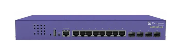Extreme Networks Switch X435-8T-4S, 8 Puertos Gigabit + 4 SFP, Gestionado, PoE, Montaje Rack 1U, Color Violeta