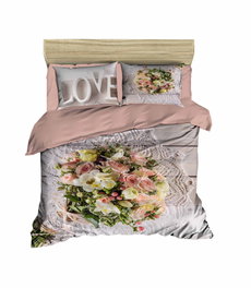 L'essentiel linge de maison Juego de Funda Nórdica Doble, Juego de Cama de Algodón y Microsatén con Impresión 3D, Polvo, Gris y Amarillo, 200x220 cm