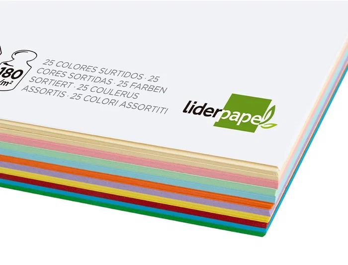 Liderpapel Cartulina A4 180g/m2 25 Colores Surtidos Paquete 100 Hojas