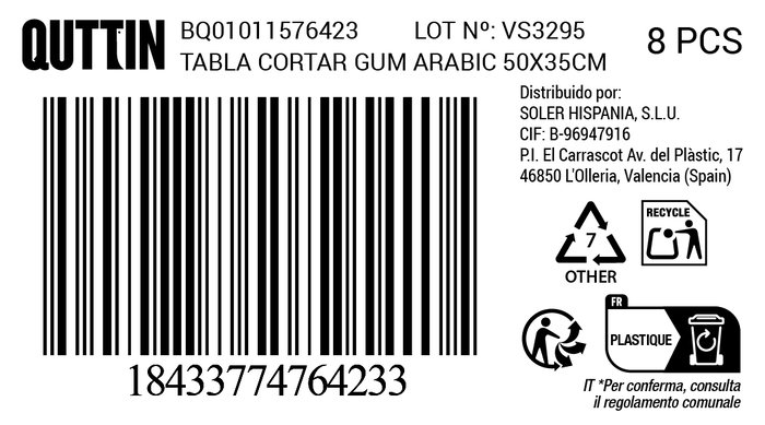 Quttin Tabla de Cortar Gum Arabic 50 x 35 cm, Color Natural (8 Unidades) Quttin Tabla de Cortar Gum Arabic 50 x 35 cm, Color Natural (8 Unidades)