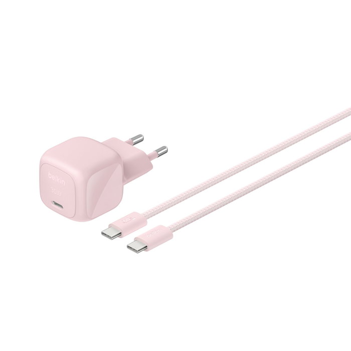 Belkin BoostCharge Cargador USB-C de 30 W con cable de 2 m, Rosa Belkin BoostCharge Cargador USB-C de 30 W con cable de 2 m, Rosa