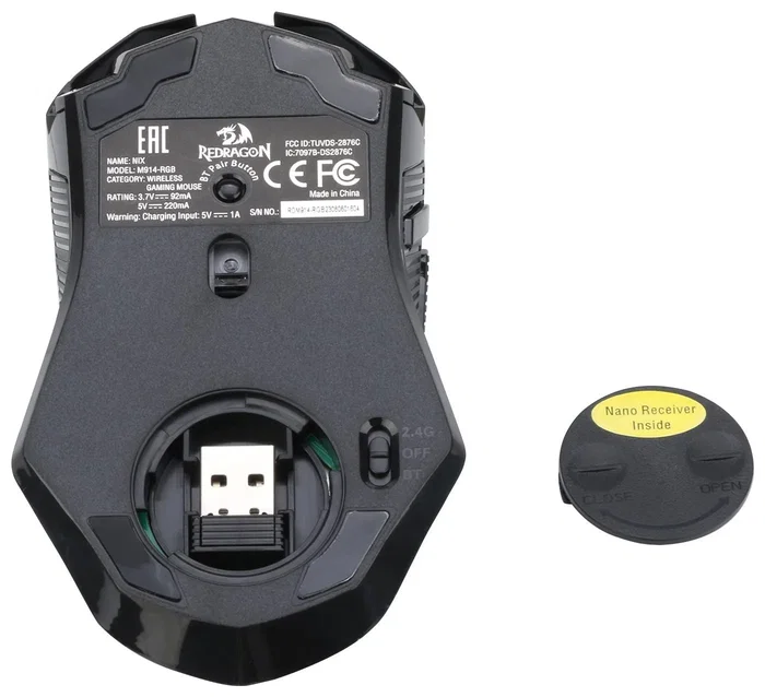 Redragon M914-RGB NIX Ratón Gaming Inalámbrico RGB 5000 DPI Negro Recargable 700mAh Diestro