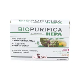 Gricar Biopurifica Hepa 30 Comp - Complemento Alimenticio con Extractos de Alcachofa, Cardo Mariano, Vitaminas B1, B6 y PP para el Bienestar Hepático
