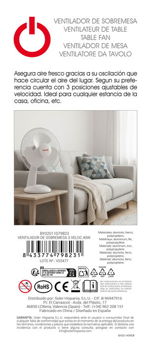 Inde Ventilador de Sobremesa Basic Home, 3 Velocidades, 35W, 30 cm, 220V (3 Unidades) Inde Ventilador de Sobremesa Basic Home, 3 Velocidades, 35W, 30 cm, 220V (3 Unidades)