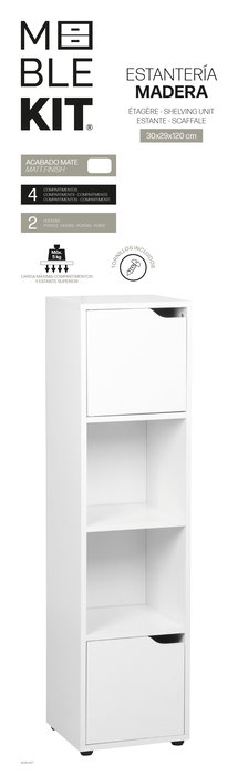 Inde Estantería Cubo 4 Compartimentos con 2 Puertas Mueble Kit, 30x29x120 cm