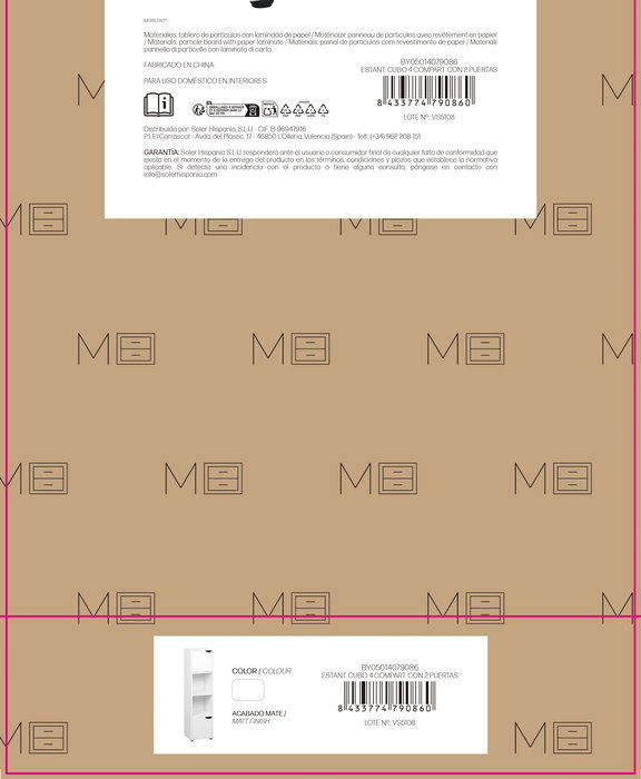 Inde Estantería Cubo 4 Compartimentos con 2 Puertas Mueble Kit, 30x29x120 cm