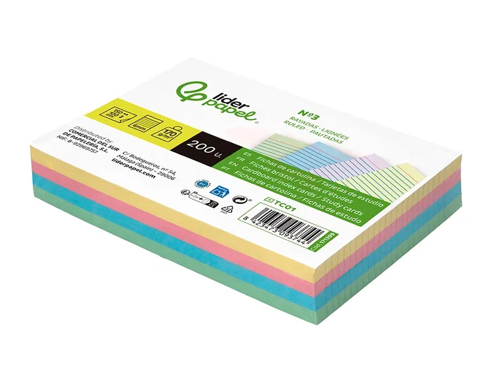 Liderpapel Tarjetas de Estudio Flashcards Rayadas Colores Pastel 170g