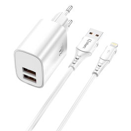Qcharx Kit Cargador Rápido Apolo 24A + con Cable USB a Lightning 1m, Carga Rápida 2.4A, Chip Inteligente, Carcasa Ignífuga