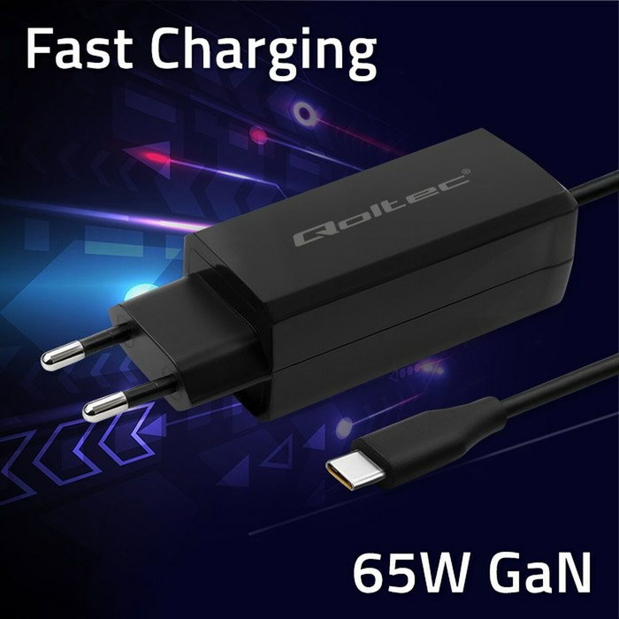 Qoltec 65W GaN Super Fast USB 3.1 para Laptop, Smartphone y Tablet