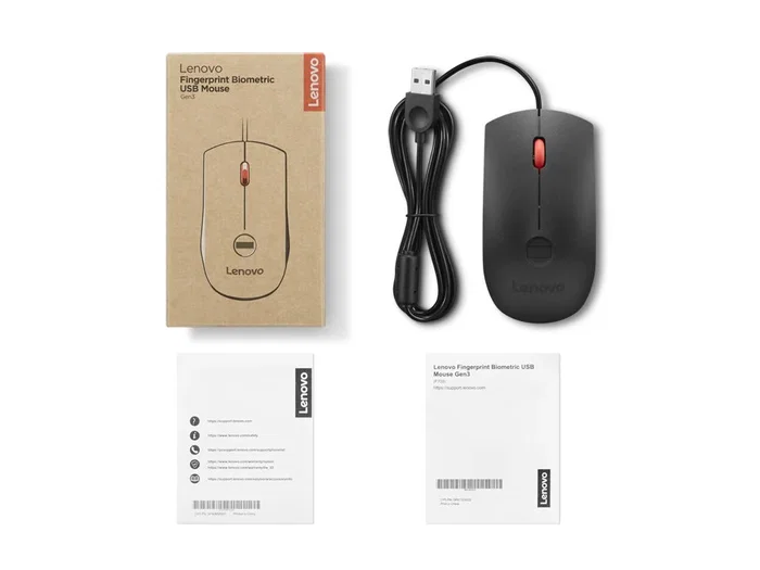 Lenovo Ratón Óptico 4Y51S24029 USB, 2000 DPI, Ambidextro, Lector de Huellas Dactilares, Negro, para Oficina