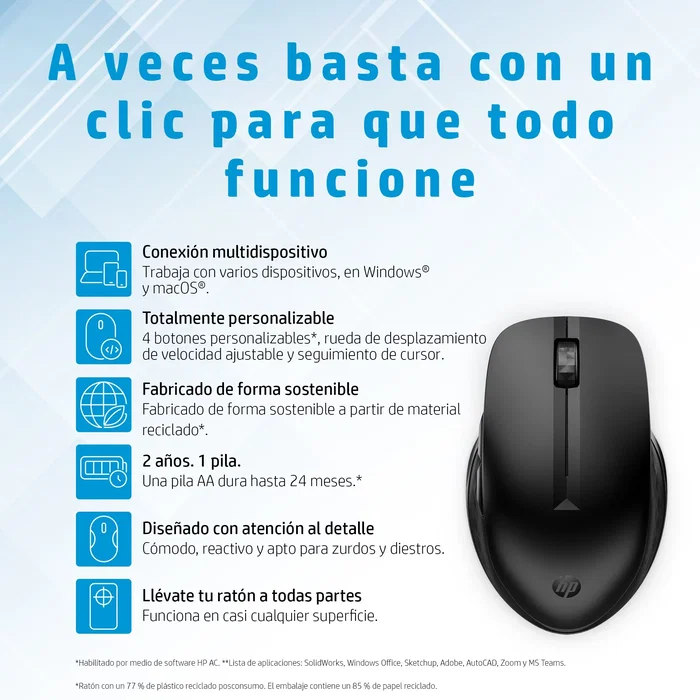 HP 435 Multi-Device Wireless Mouse Negro