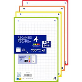 Oxford Recambio School A5 100 Hojas Cuadriculado 5x5 6 Taladros 4 Colores Vivos