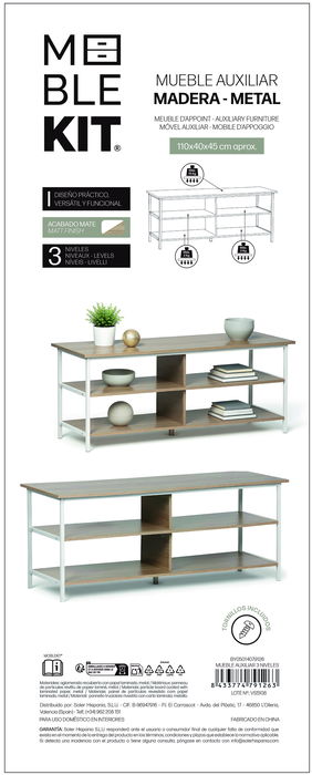 Inde Mueble Auxiliar 3 Niveles Moblekit 110x40x45 cm