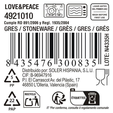 Taza de café espresso 90 cc Love & Peace - Medidas 5,5 x 6,9 cm, 130 g (36 Unidades)