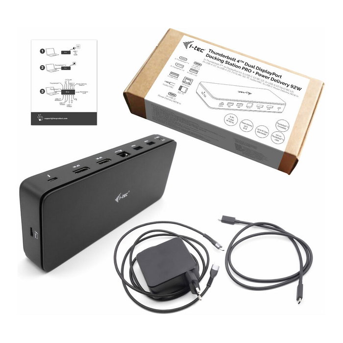 I-tec TB4 GEN 3 DOCK 2X DISPLAY - Base de Acoplamiento Thunderbolt 4 Dual DisplayPort PRO con Power Delivery 92W, 40 Gbit/s, Ethernet 2.5G, Lector de Tarjetas SD/MicroSD, Negro