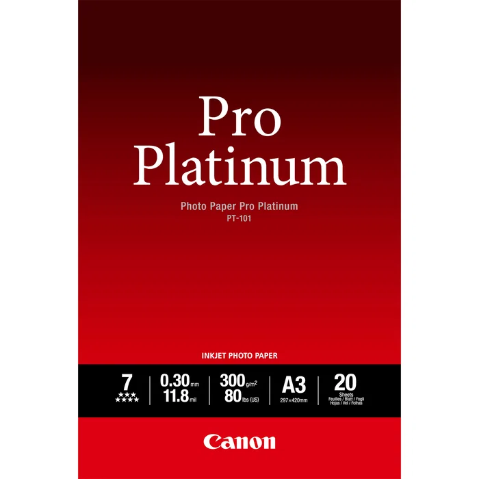 Canon Papel Fotográfico PT-101 Pro Platinum A3 300g/m2 - 20 Hojas
