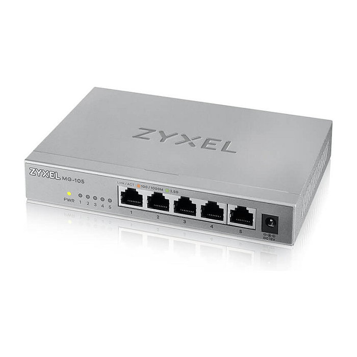 Zyxel XMG-105 Switch 5 Puertos No Administrado 2.5G MultiGig Ethernet 10/2.5G Base-T 25 Gb/s Gris Metálico Zyxel XMG-105 Switch 5 Puertos No Administrado 2.5G MultiGig Ethernet 10/2.5G Base-T 25 Gb/s Gris Metálico