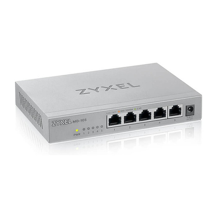 Zyxel XMG-105 Switch 5 Puertos No Administrado 2.5G MultiGig Ethernet 10/2.5G Base-T 25 Gb/s Gris Metálico Zyxel XMG-105 Switch 5 Puertos No Administrado 2.5G MultiGig Ethernet 10/2.5G Base-T 25 Gb/s Gris Metálico