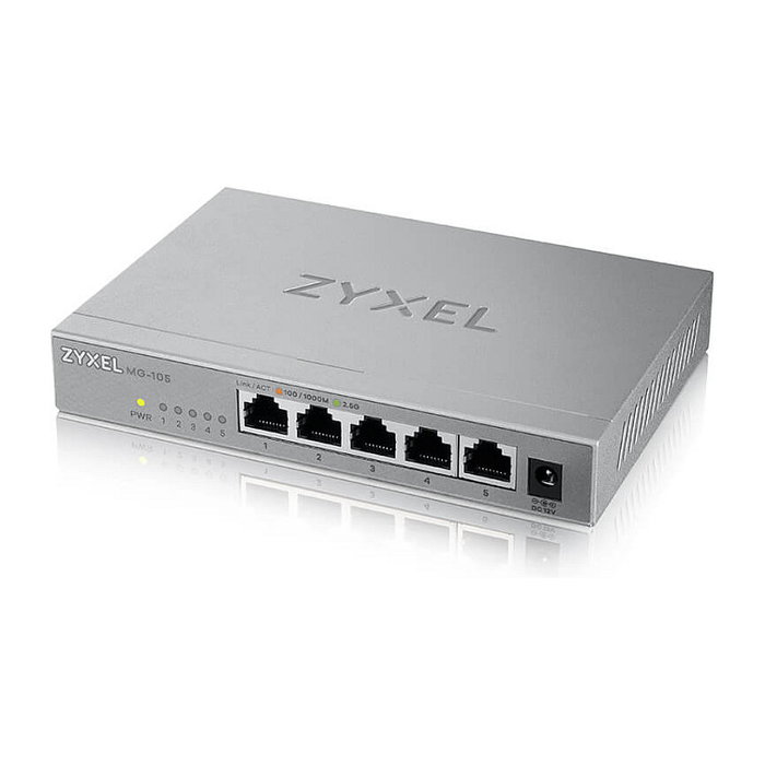 Zyxel XMG-105 Switch 5 Puertos No Administrado 2.5G MultiGig Ethernet 10/2.5G Base-T 25 Gb/s Gris Metálico Zyxel XMG-105 Switch 5 Puertos No Administrado 2.5G MultiGig Ethernet 10/2.5G Base-T 25 Gb/s Gris Metálico