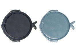 DKD Home Decor Plato de Porcelana Loving Home Peces Surtido de 2 Piezas en Colores Azul y Azul Celeste
