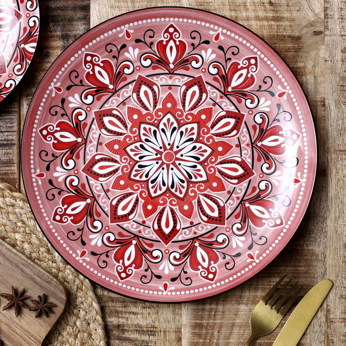 Home Deco Factory Plato Jaipur Rojo Porcelana Diámetro 26 cm