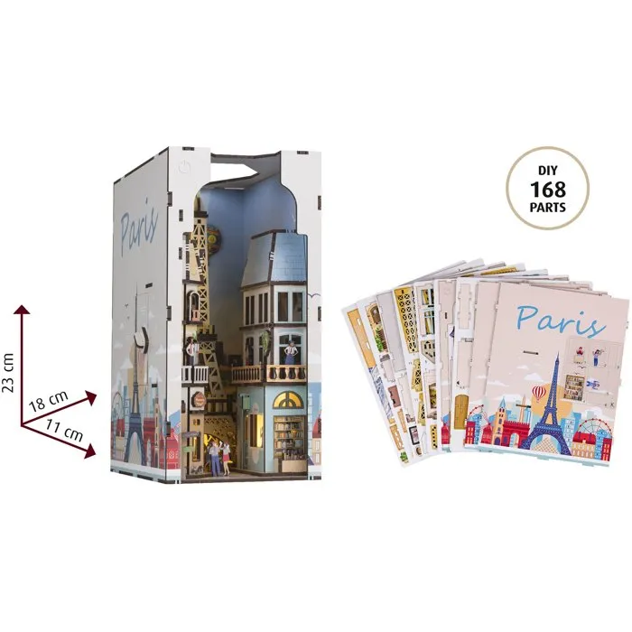 Revell Book Nook Kit de bricolaje para construir un sujetalibros en 3D Tiny Adventures París con LED AABNY54071