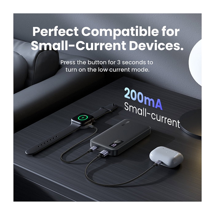 Ugreen 25742 Powerbank Carga Rápida 10000 mAh, Negro - 20W USB Power Delivery 3.0, Quick Charge 3.0, Dual Puerto USB-A y USB-C, Pantalla LED, Batería de Ión de Litio