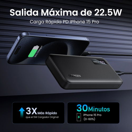 UGREEN UG25742 Batería Externa Power Bank Ión de Litio 10000 mAh Carga Rápida Negro