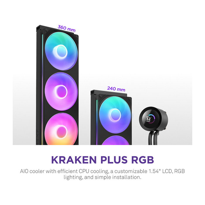 NZXT Kraken Plus 240 RGB con pantalla LCD de 1,54 pulgadas y ventiladores RGB - Negro NZXT Kraken Plus 240 RGB con pantalla LCD de 1,54 pulgadas y ventiladores RGB - Negro