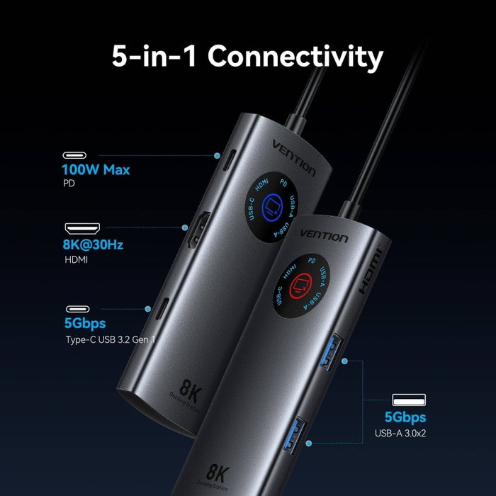 Vention Docking Station 8K 5 en 1 USB-C Gris TQXHB Vention Docking Station 8K 5 en 1 USB-C Gris TQXHB