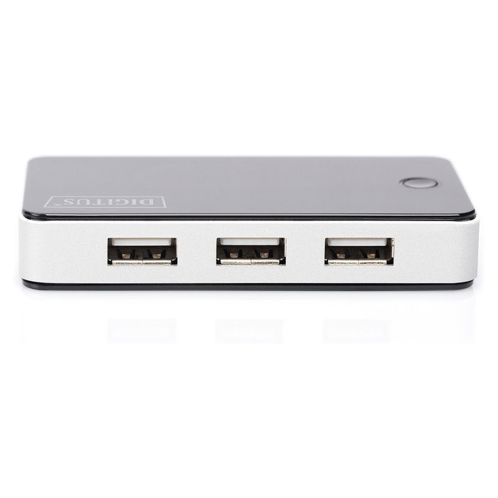 Digitus Concentrador USB 2.0 de 7 Puertos, Negro y Plata, 480 Mbit/s